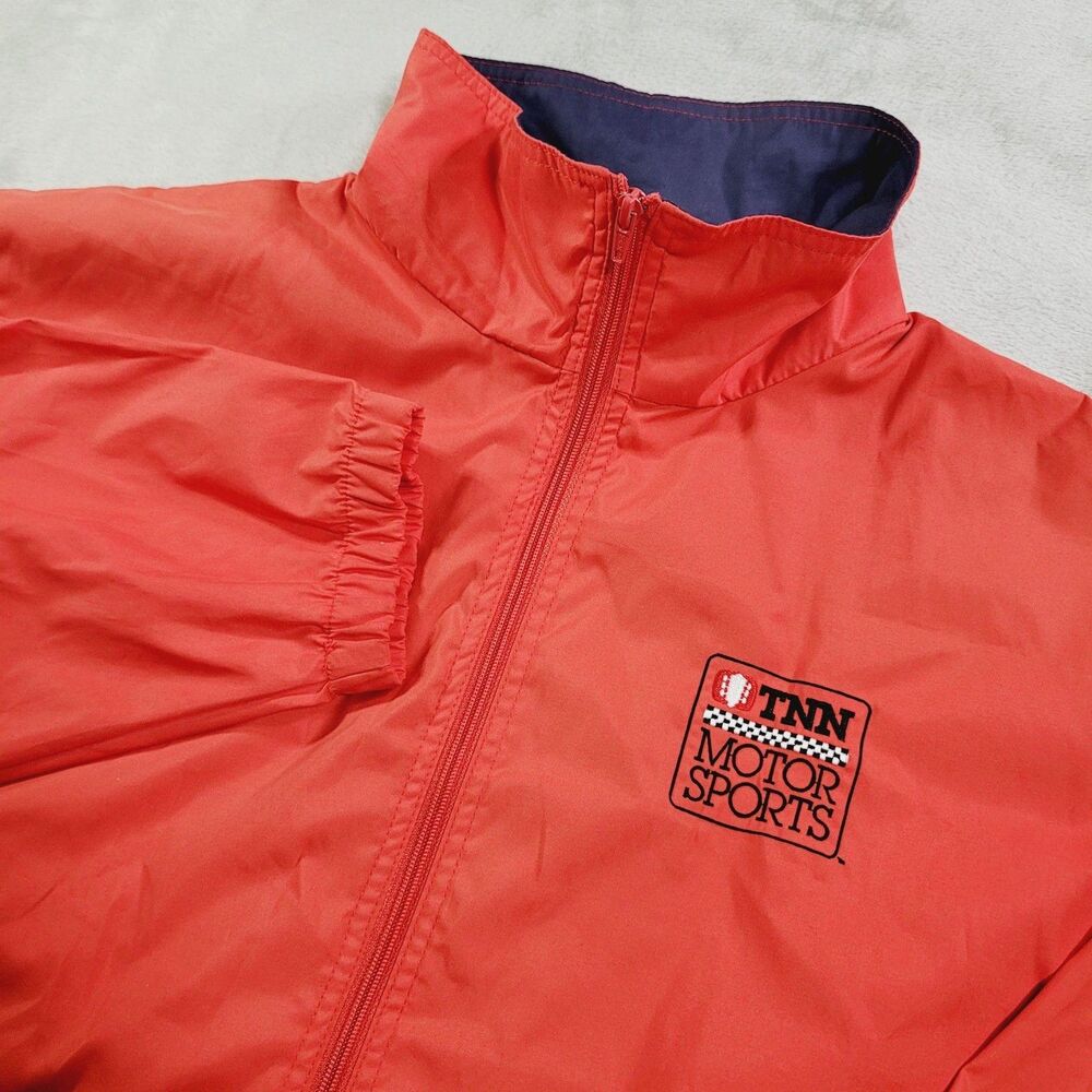 Vintage Robertson Marketing Windbreaker Jacket Mens Large Red TNN Motor Sports